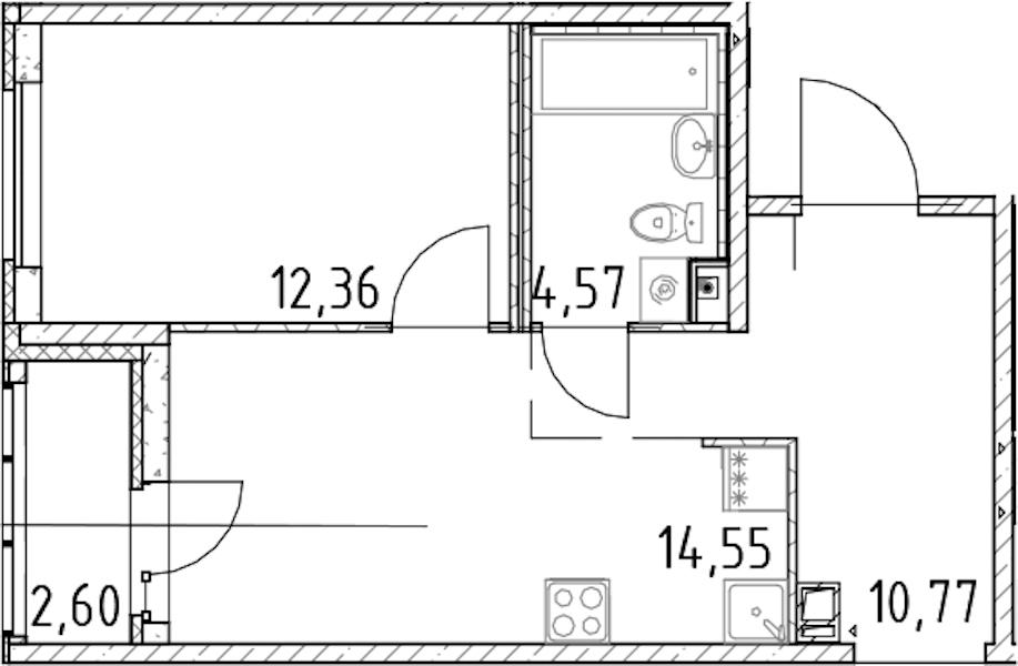 1-комнатная квартира 42.25 м², 4/17 эт., ЖК «Город Первых»